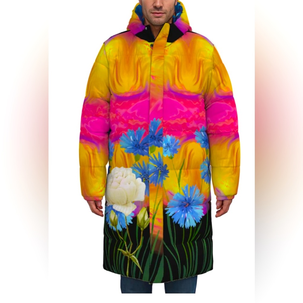 “Painting” Long Puffer, Bubble Coat with feather and down